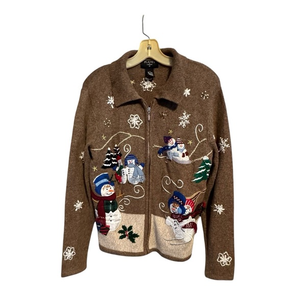 Vintage Planet & Company Cardigan Sweater with Snowman Design - Picture 1 of 5